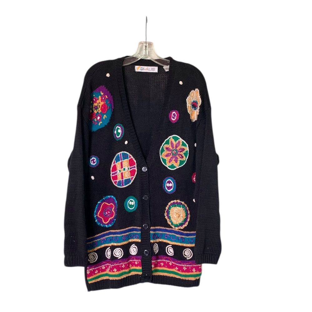 🌵Vintage Chaus Black Holiday Christmas Cardigan Sweater Size Medium🌵